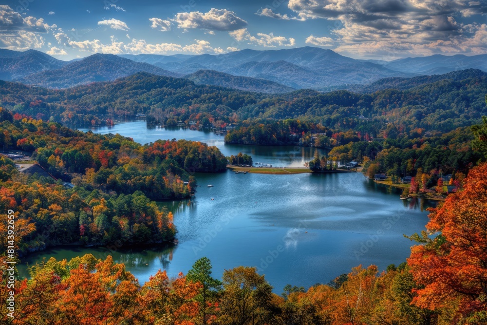 Early Autumn Hill View of Hiawassee, Georgia, USA: Aerial Beauty of Appalachia's Nature