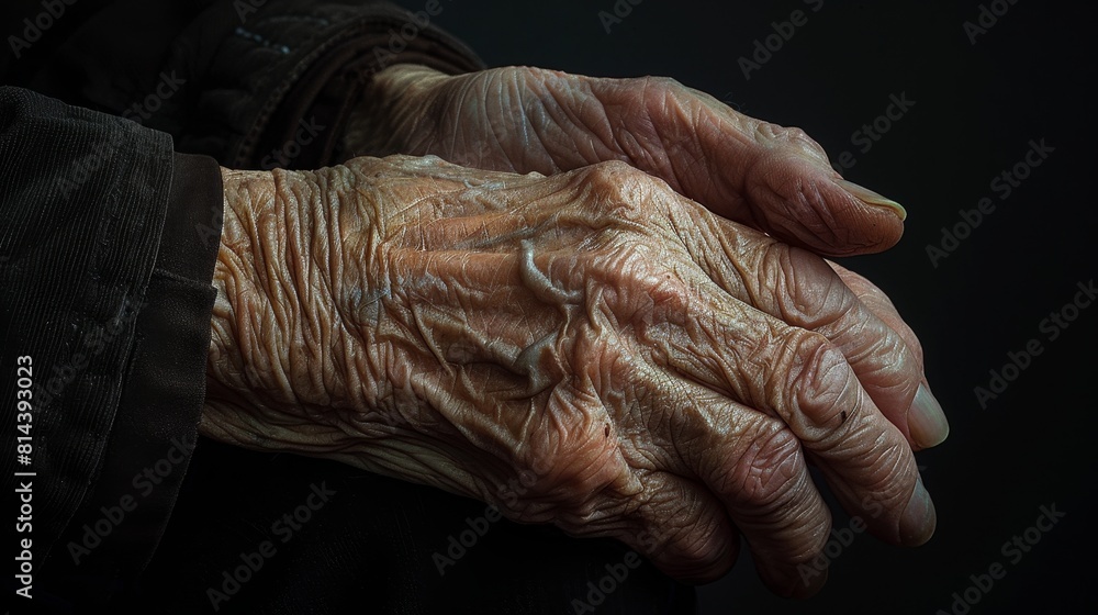 Fototapeta premium Close-up of elderly hands with prominent veins and wrinkles