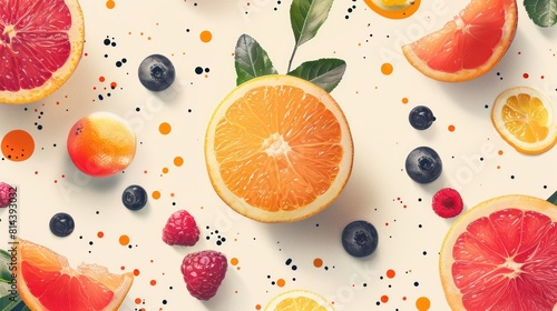 Creative layout made of grapefruits, oranges and berries. Food background © Christiankhs