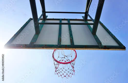 Basketball hoop at back side with blue sky, Sport theme