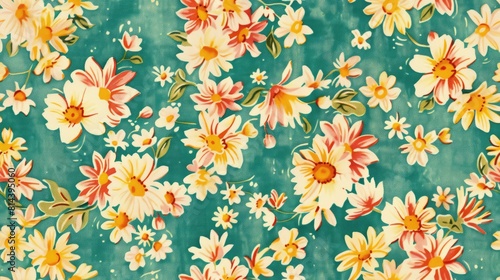 retro seamless pattern with Daisy Lily Tulip flowers for social media posts, banner, card design, etc.