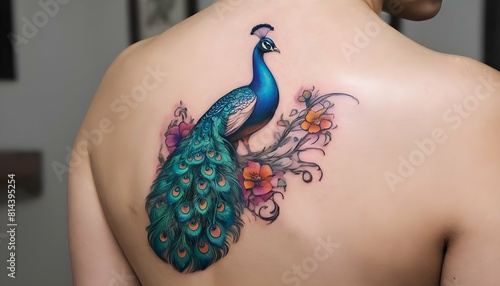 Create a tattoo of a beautiful peacock with its VI upscaled_3 photo