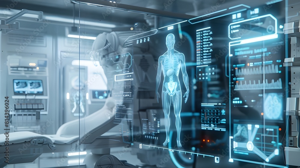 Doctor medical surgeon interact with 3D Graphical User Interface, VFX hologram data of human brain on touch screen, Innovative AR VR future medical technology. Futuristic background. Doctor medical surgeon interact with 3D Graphical User Interface, VFX hologram data of human brain on touch screen, Innovative AR VR future medical technology. Futuristic background.