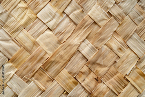 Woven bamboo paper texture with interlaced fibers and natural tones.