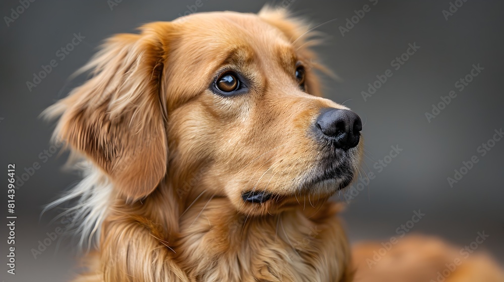 Friendly Golden Retriever Dog Gazing Intently in Calm Pose Against Neutral Background