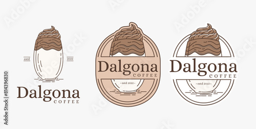 Simple badge emblem Dalgona coffee logo design on white background