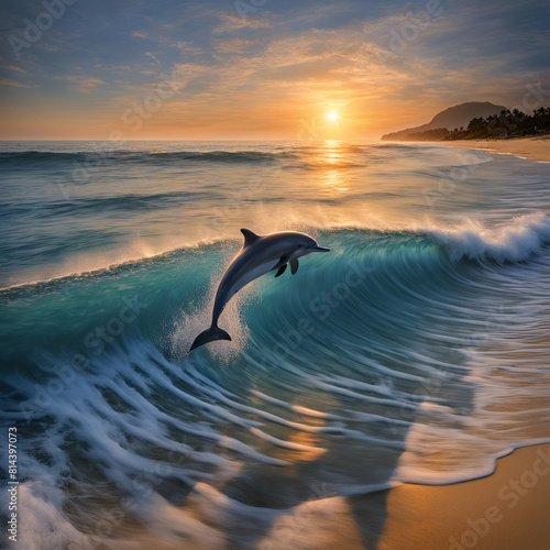 Nice beach with dolphin  © fox
