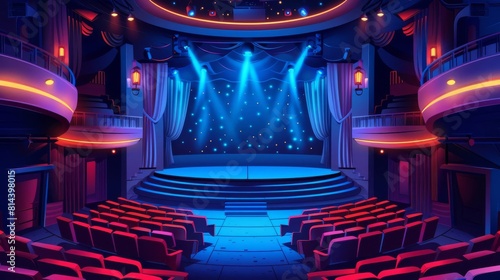 Theatrical lighting design flat design top view theater backstage theme cartoon drawing Analogous Color Scheme