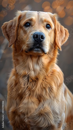 Golden Retriever Dog Posing in Natural Outdoor Setting with Blurred Background