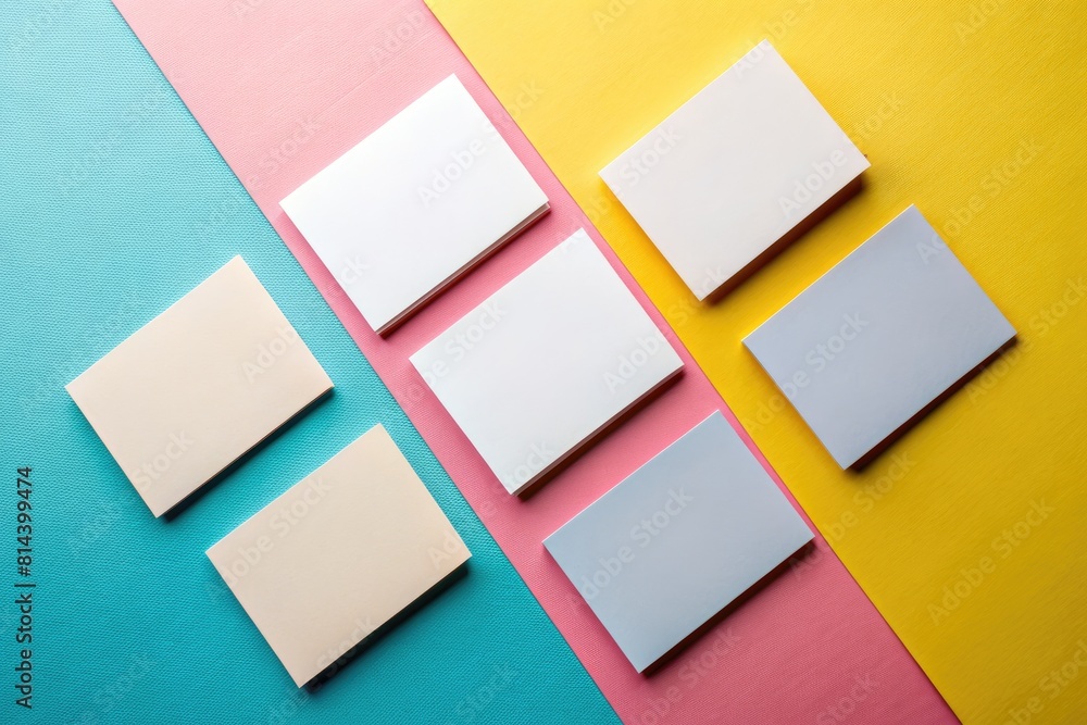 Blank business cards on colorful background.