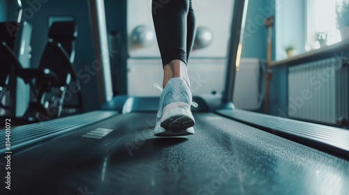Unrecognizable athlete running on treadmill in a gym