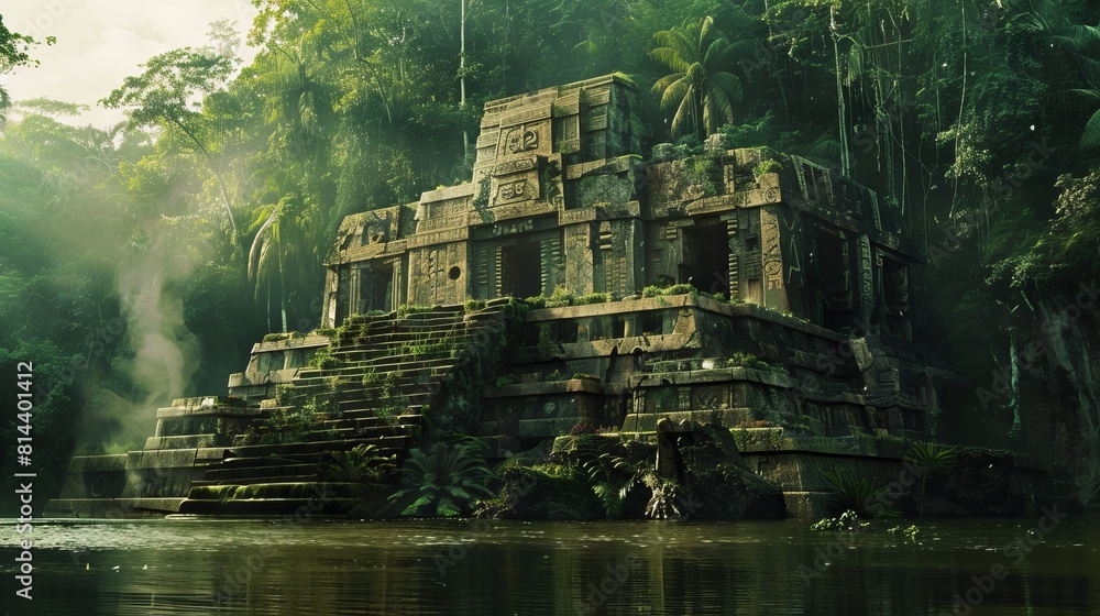Photo of ancient city ruins, featuring hieroglyphs, lost in the Amazon River Photo of ancient city ruins, featuring hieroglyphs, lost in the Amazon River