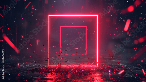 A vibrant pink neon square amidst a misty particlefilled scene ,generative ai photo