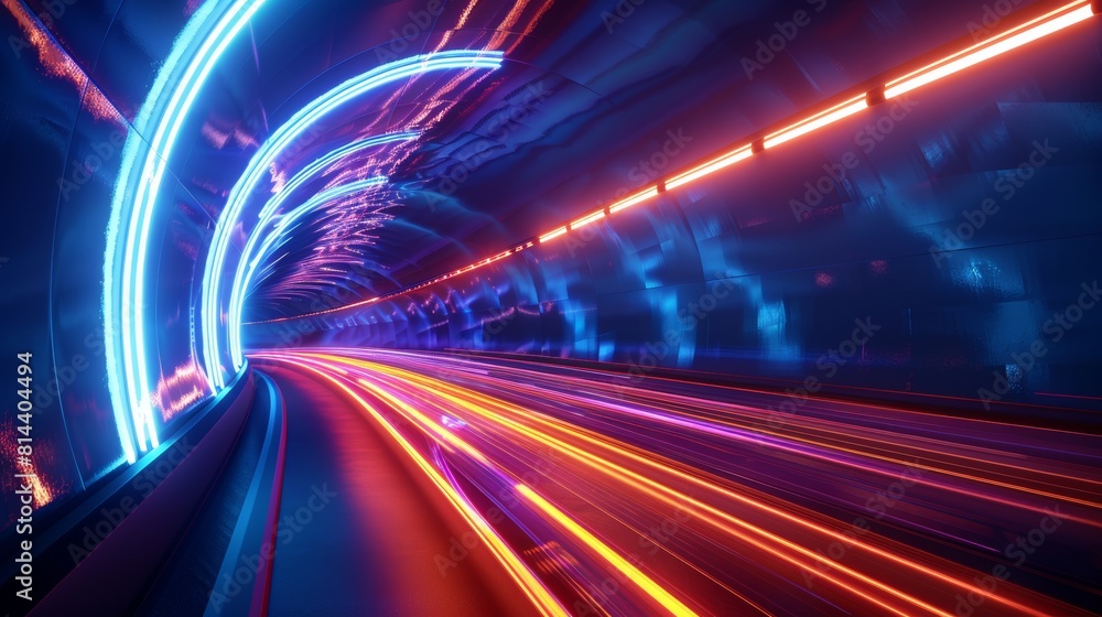 Vibrant Traffic Trail in Highway Tunnel Generative AI Vibrant Traffic Trail in Highway Tunnel Generative AI