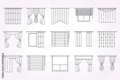 line art curtain icon logo template set bundle. collection of stage backdrop symbol. simple refined design element