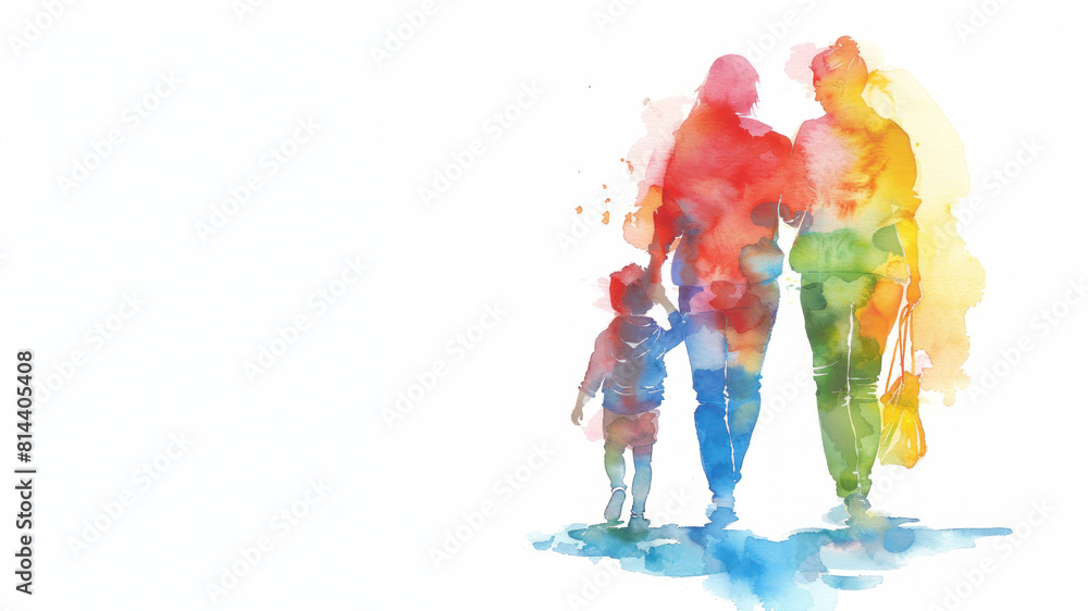 Obraz premium rainbow watercolor of a couple women walking holding a child