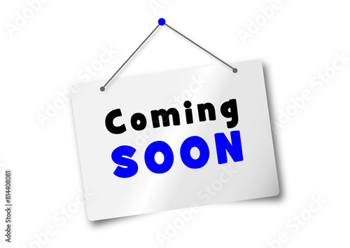 Vector Illustration Red Banner coming soon With megaphone. Web Element