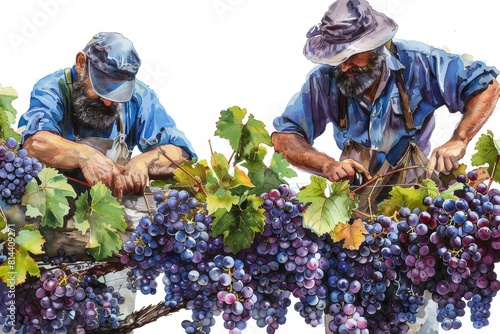 Hardworking Vineyard Workers Tending the Vines in Watercolor Farmhouse Chic © HappyTime 17