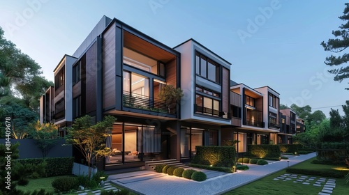 Modern modular private townhouses. Residential architecture exterior.  © Shahriyar