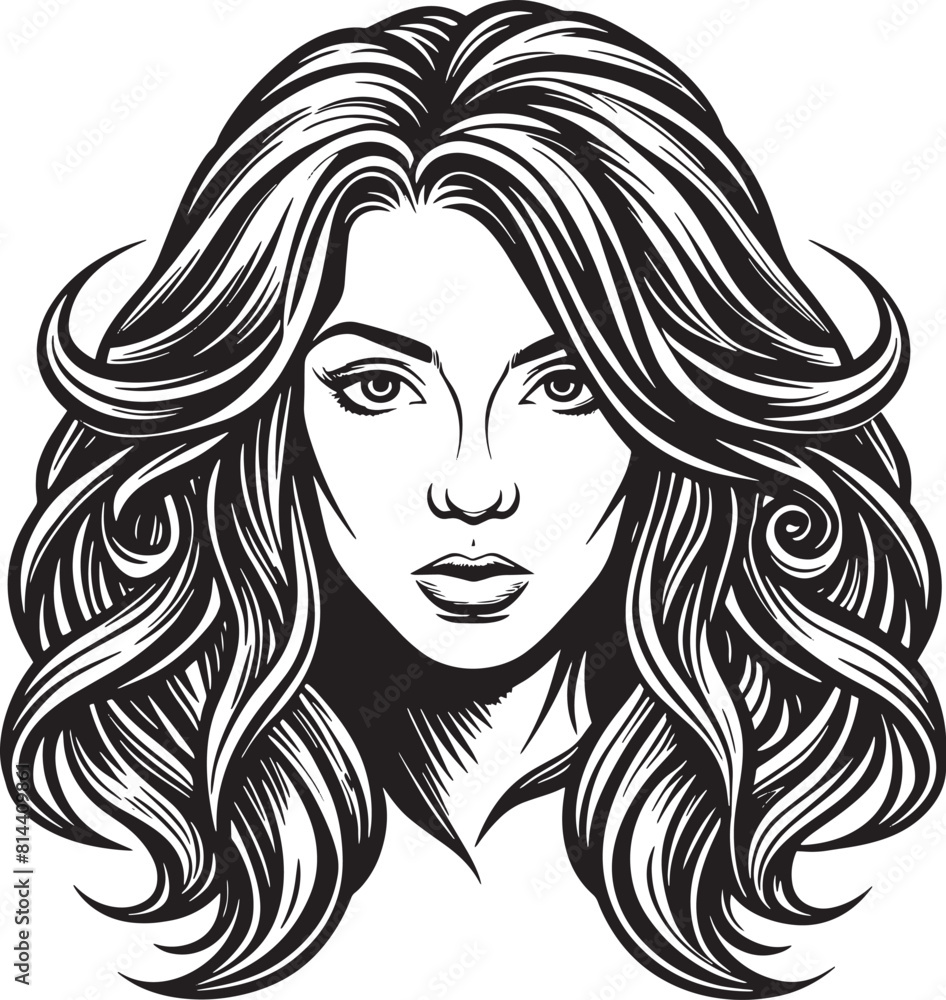 Beautiful woman face with long wavy hair. illustration. Beautiful woman face with long wavy hair. illustration.