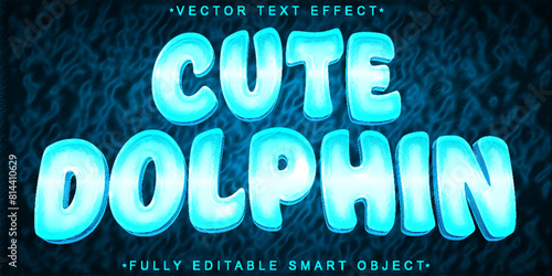 Cartoon Cute Blue Dolphin Vector Fully Editable Smart Object Text Effect