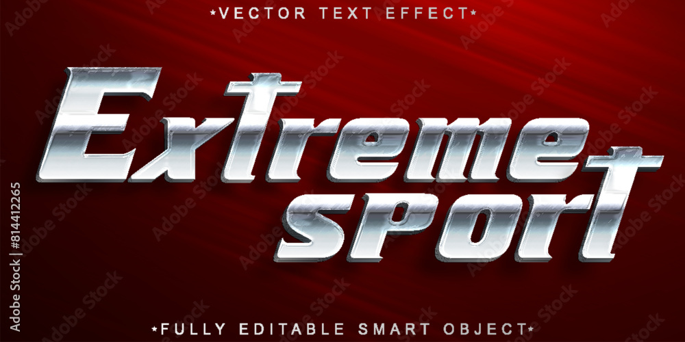Obraz premium Shiny Silver Extreme Sport Vector Fully Editable Smart Object Text Effect