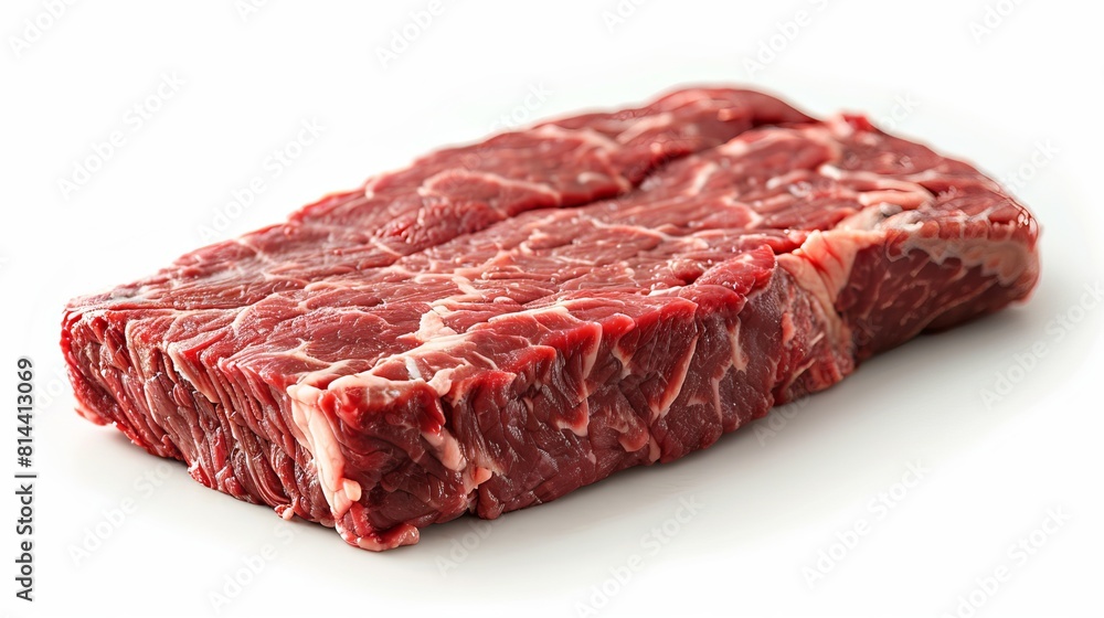 Close-up of raw top round beef, showcasing its fresh, premium quality on an isolated background, perfect for advertising, studio lighting Close-up of raw top round beef, showcasing its fresh, premium quality on an isolated background, perfect for advertising, studio lighting