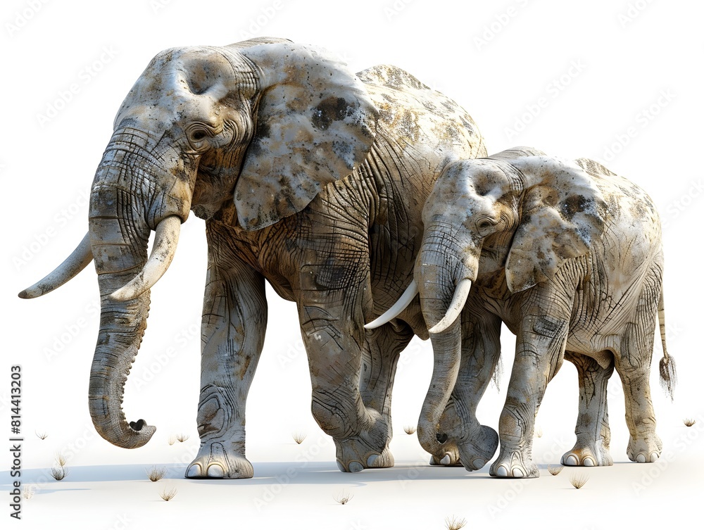 Fototapeta premium Majestic Elephant Family Herd Traversing Serene Grassland
