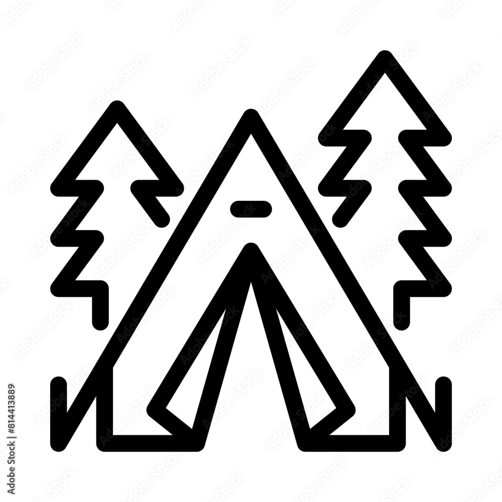 Camping con vector in outline style for travel, adventure, forest, and trip needs Camping con vector in outline style for travel, adventure, forest, and trip needs