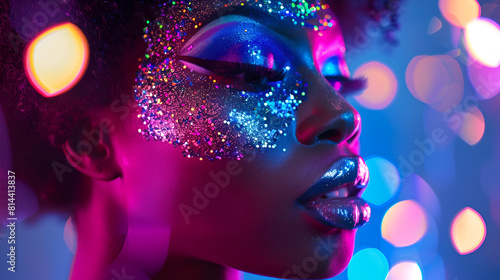 black queen face american nightclub paint makeup gay glitter wearing in drag city a beautiful queer african photo