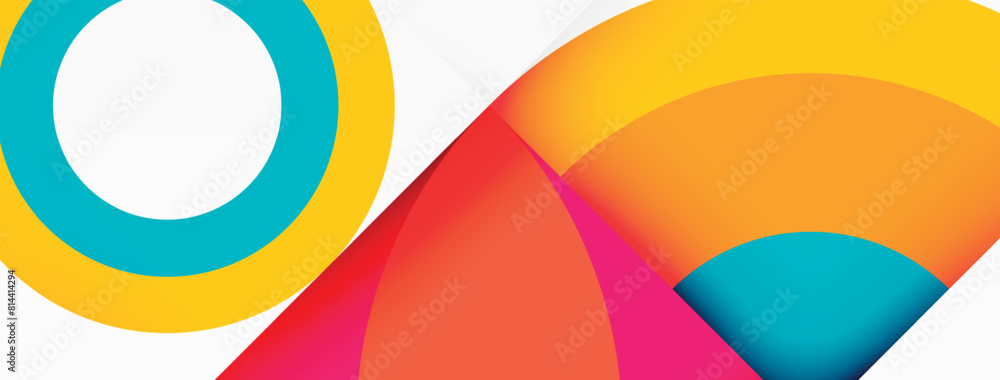 Obraz premium A vibrant blue circle and a bold red triangle are positioned next to each other on a clean white background, creating a visually striking pattern with symmetry