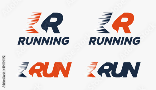 Creative wordmark logo, R for Run logo / Running logo vector template on white background