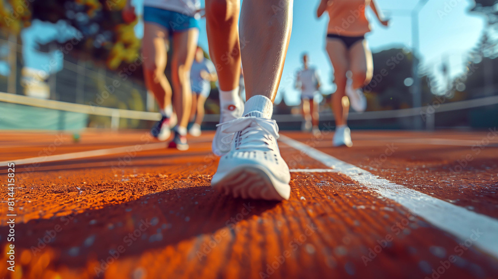 Fototapeta premium Energetic strides of individuals running on a court