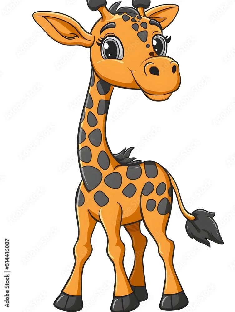 Obraz premium Cute Cartoon Giraffe with Friendly Expression on Isolated White Background