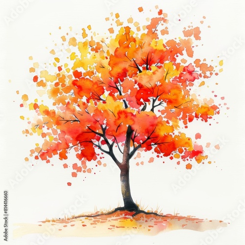 Autumn Watercolor Tree Scene for Fall Decor Inspiration Generative AI