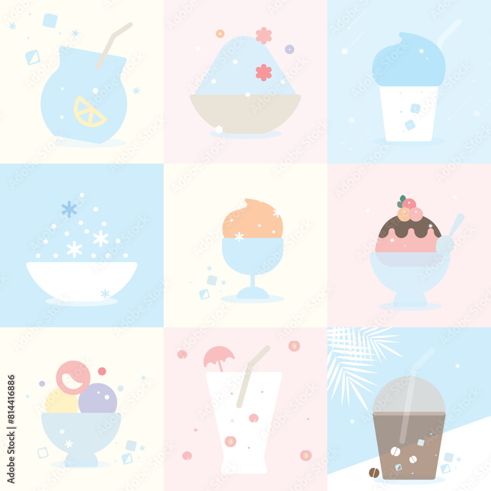 Summer icon using cool ice cream and ice tea.
Summer icon using cool ice cream and ice tea.