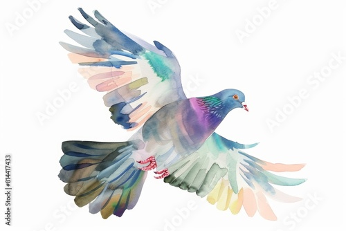Flying Pigeon Illustration for Peaceful and Joyful Designs Generative AI © AlexandraRooss