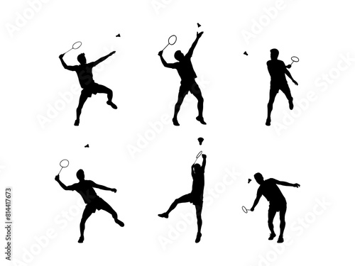 Set of Badminton Silhouette in various poses isolated on white background