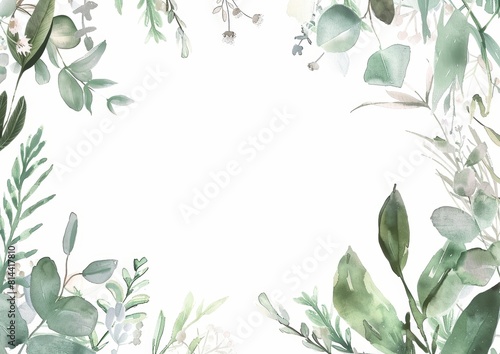 Watercolor Wedding Wreath with Herbs and Thyme Generative AI