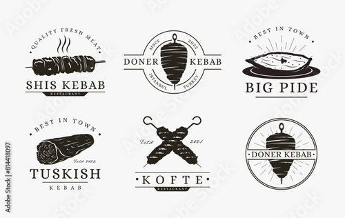 Set of Label Vintage Turkish food logo, Turkish cuisine logo vector on white background