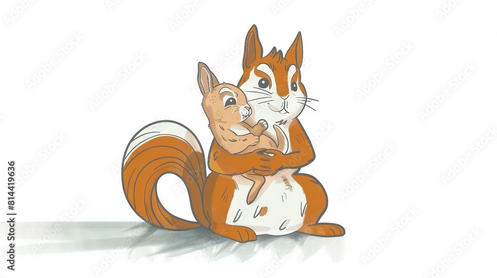 Fototapeta premium Squirrel carrying another squirrel on its back, surprised expression on face