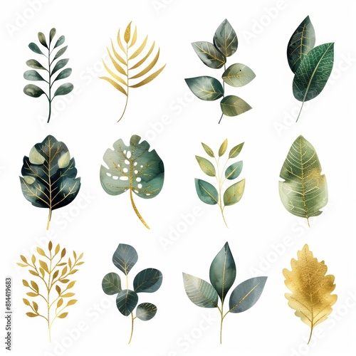 Vibrant Green and Gold Leaf Illustration for Nature Inspired Designs Generative AI