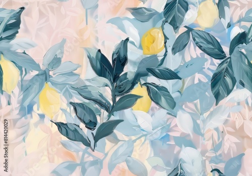Tropical Forest Wallpaper with Lemon Tree Generative AI