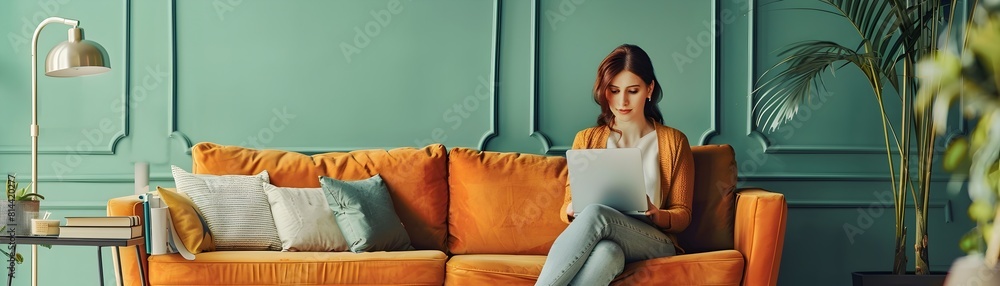 Woman Providing Online Consultation Services from Stylish Home Office Woman Providing Online Consultation Services from Stylish Home Office
