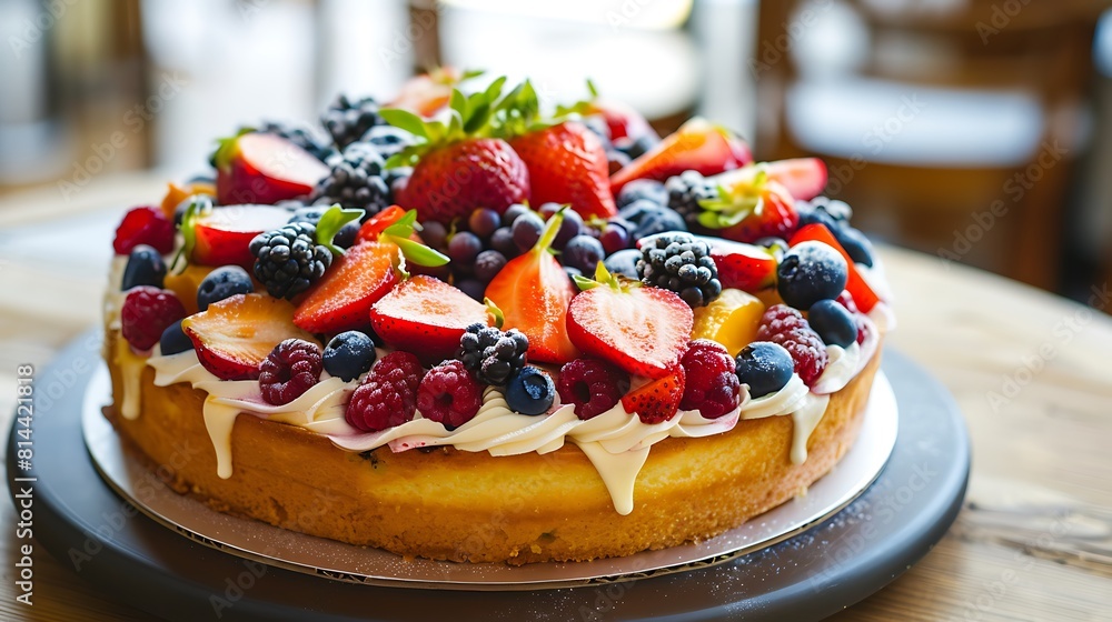 Homemade berry fruit and cake home made in cafe Homemade berry fruit and cake home made in cafe