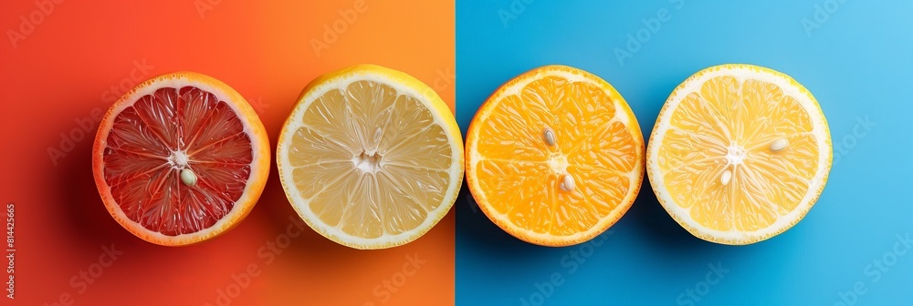 Obraz premium Citrus pair flat design front view fruit market theme water color Complementary Color Scheme,