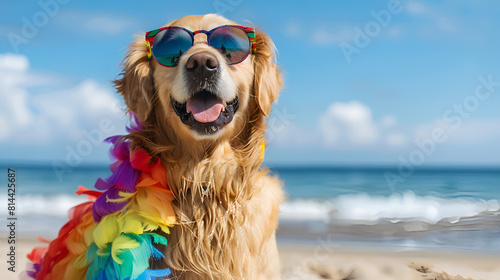 pride parade colouful of rainbow rainbow sunglasses retriever celebrating at outfit golden in gay and lgbtq a costume the dog happy portraiy beach smiling dog wearing photo