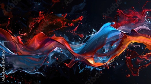 Colorful Swirls with Bright Blue and red Stripes in a Dynamic Paint Design