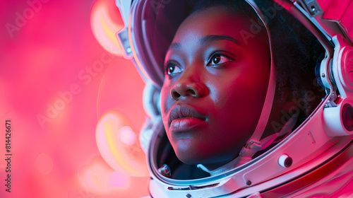 african a astronaut spacesuit woman female young wearing american black helmet space and photo