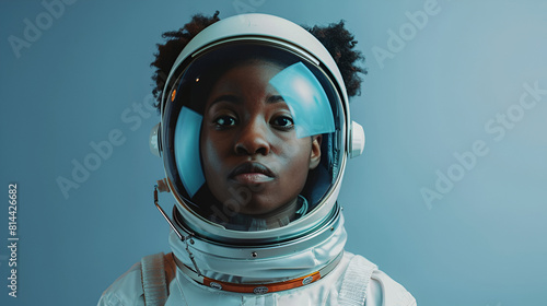 african space female american young a wearing black woman spacesuit astronaut helmet and photo